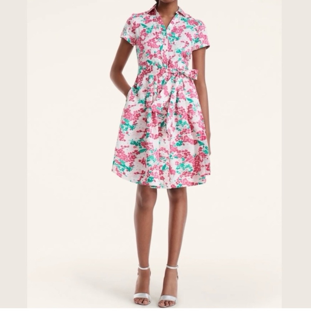 Brooks Brothers Pink Floral Shirt Dress Short Sleeve Size 6